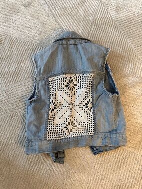 Aeropostale Light Blue Denim Crochet-Back Vest